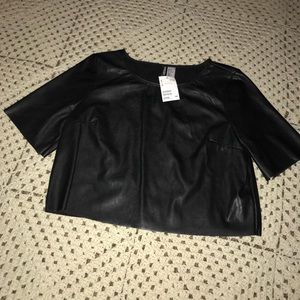 Raw Hem Faux Leather Crop Top